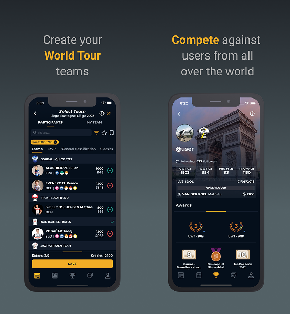 Cycling fantasy screenshot app