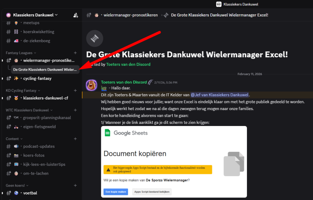 Sporza Wielermanager excel renners kalender 2026